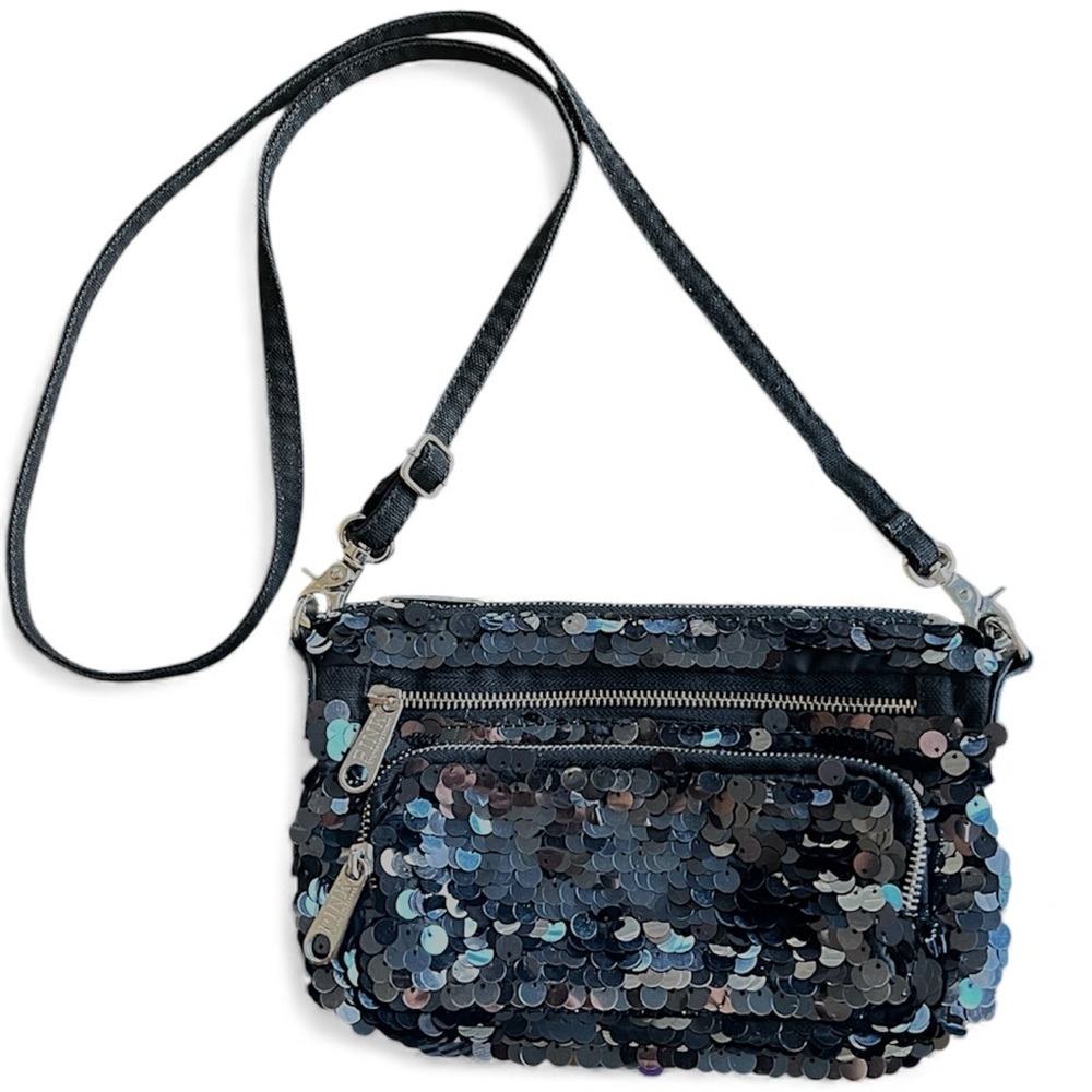 Victoria’s Secret 2012 Sequinned adjustable crossbody Bag, midnight blue 9”x6”